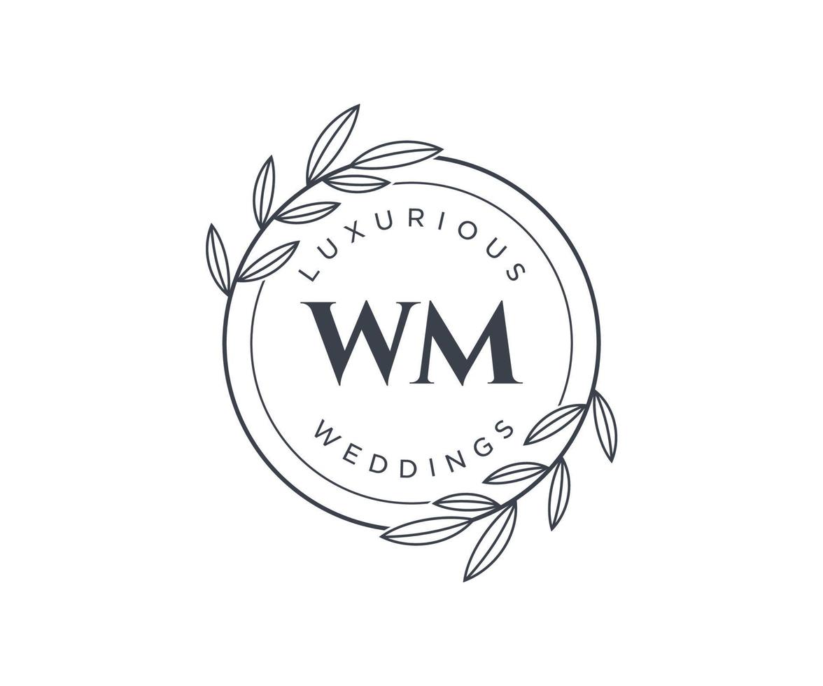 WM Initials letter Wedding monogram logos template, hand drawn modern minimalistic and floral templates for Invitation cards, Save the Date, elegant identity. vector