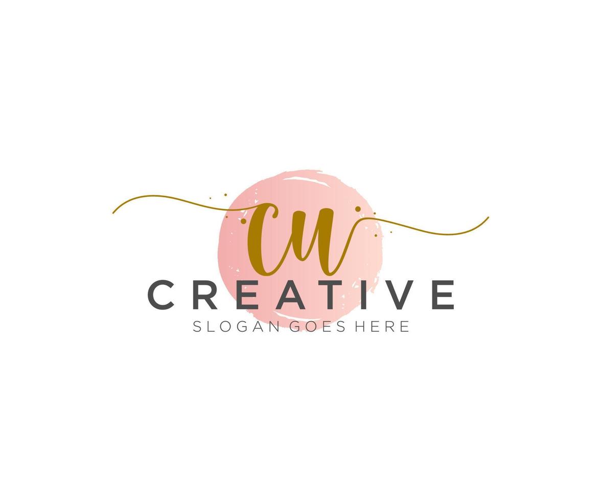 initial CU Feminine logo beauty monogram and elegant logo design, handwriting logo of initial signature, wedding, fashion, floral and botanical with creative template. vector