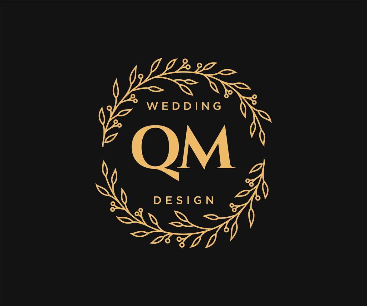 colección de logotipos de monogramas de boda con letras iniciales qm, plantillas florales y minimalistas modernas dibujadas a mano para tarjetas de invitación, guardar la fecha, identidad elegante para restaurante, boutique, café en vector