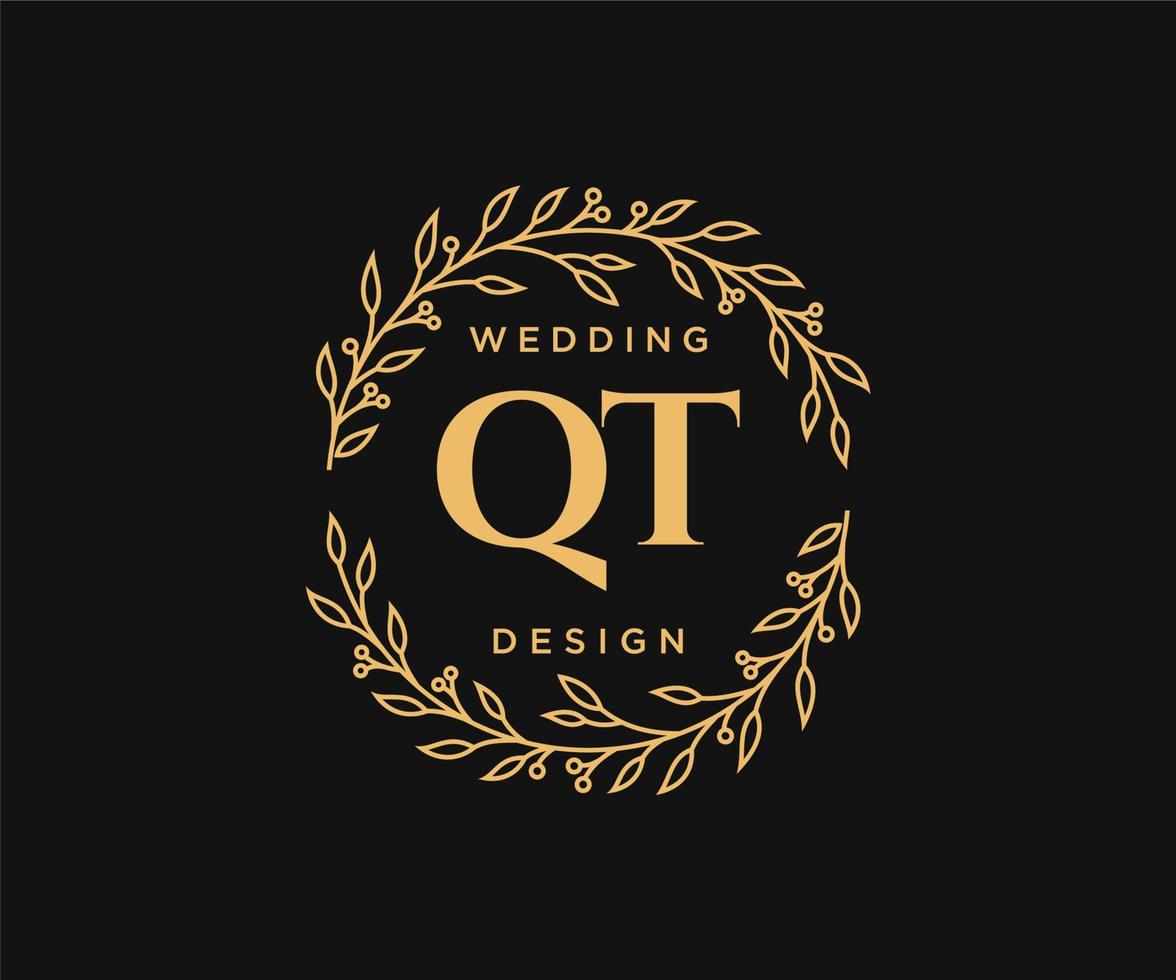 QT Initials letter Wedding monogram logos collection, hand drawn modern minimalistic and floral templates for Invitation cards, Save the Date, elegant identity for restaurant, boutique, cafe in vector