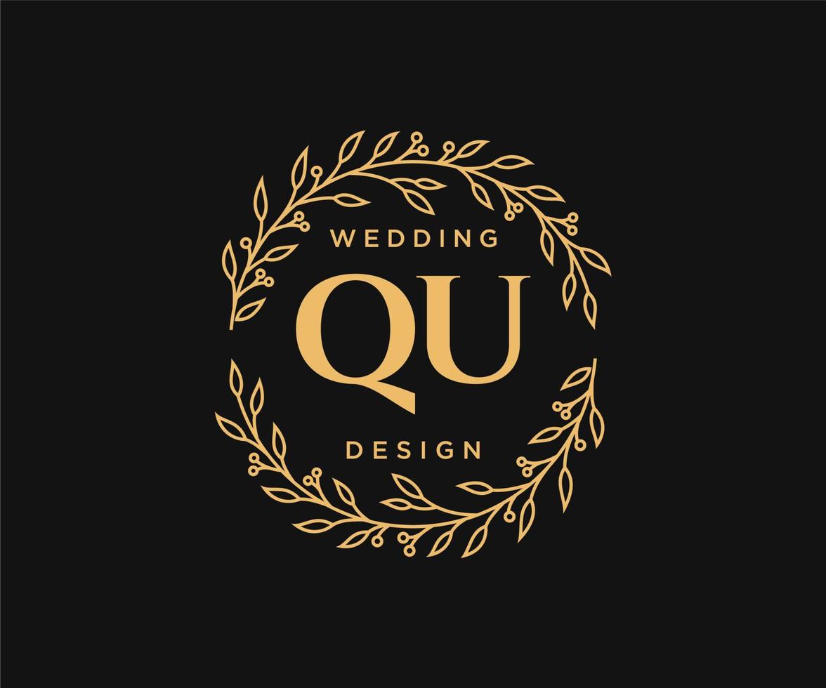 colección de logotipos de monograma de boda con letras iniciales qu, plantillas florales y minimalistas modernas dibujadas a mano para tarjetas de invitación, guardar la fecha, identidad elegante para restaurante, boutique, café en vector