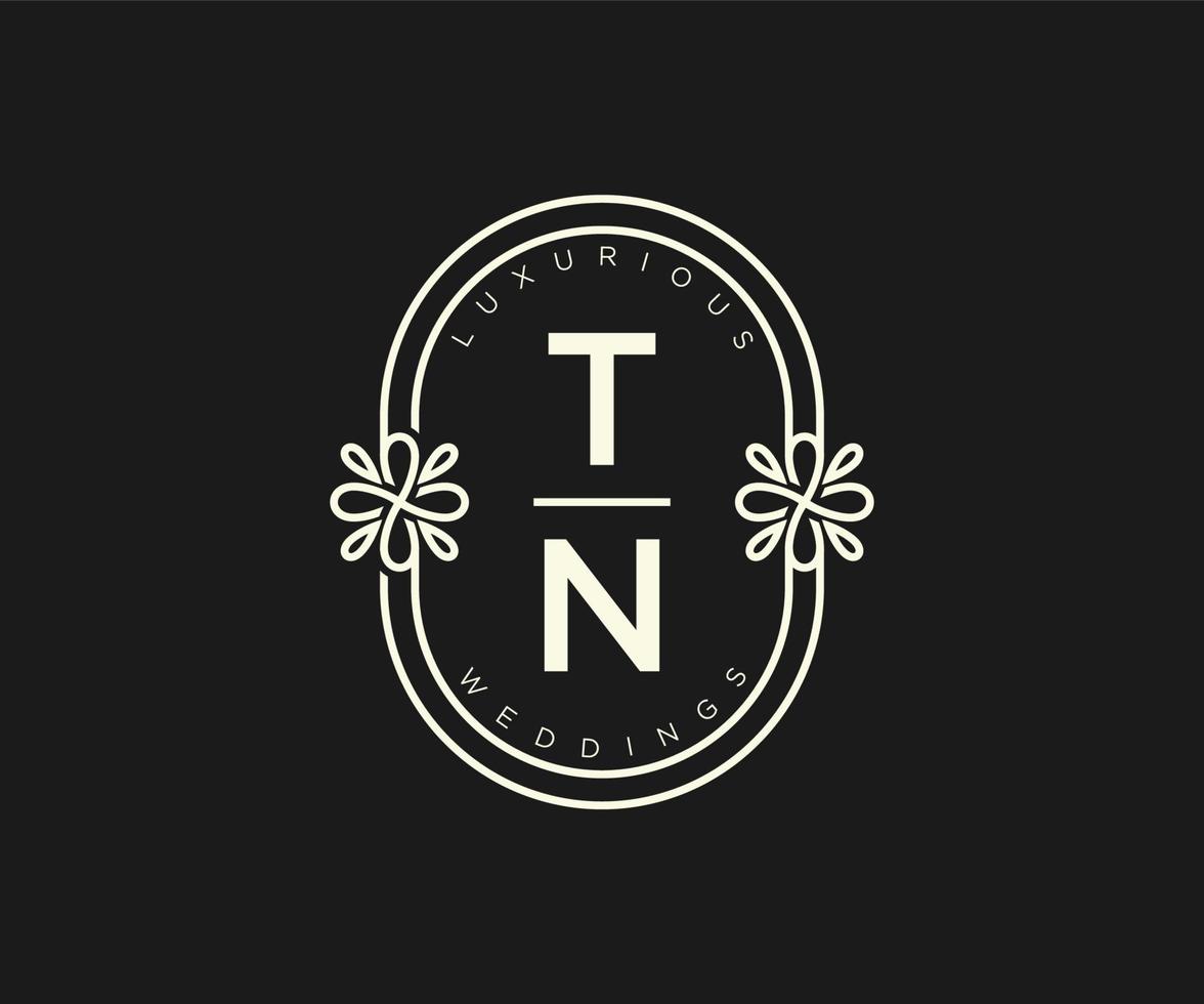 TN Initials letter Wedding monogram logos template, hand drawn modern minimalistic and floral templates for Invitation cards, Save the Date, elegant identity. vector