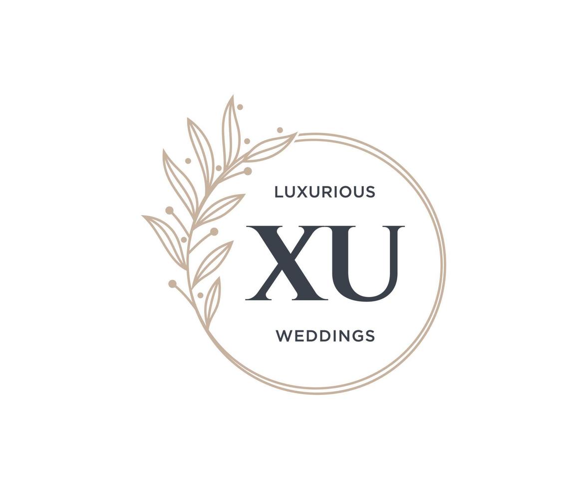 XU Initials letter Wedding monogram logos template, hand drawn modern minimalistic and floral templates for Invitation cards, Save the Date, elegant identity. vector