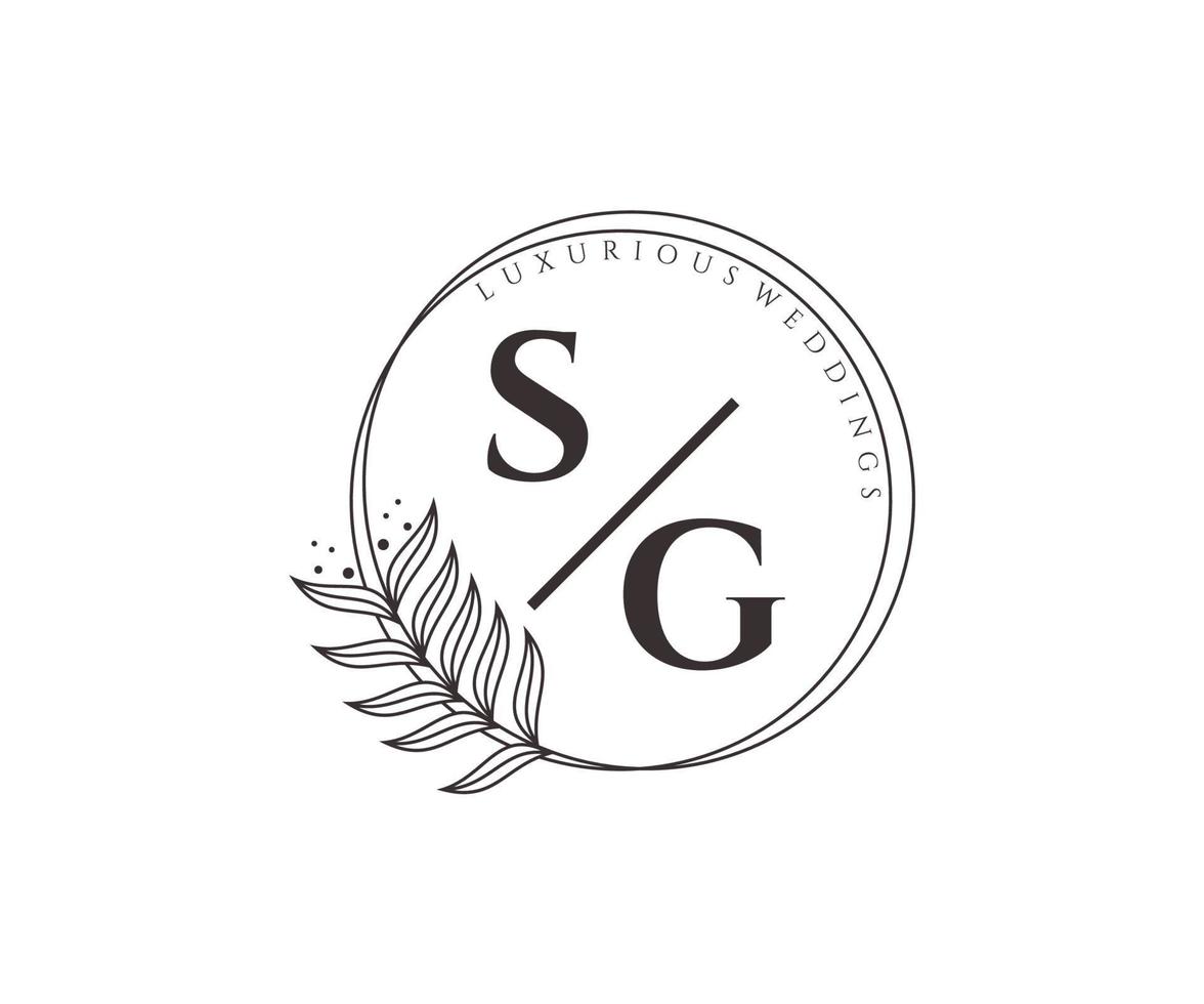 SG Initials letter Wedding monogram logos template, hand drawn modern minimalistic and floral templates for Invitation cards, Save the Date, elegant identity. vector