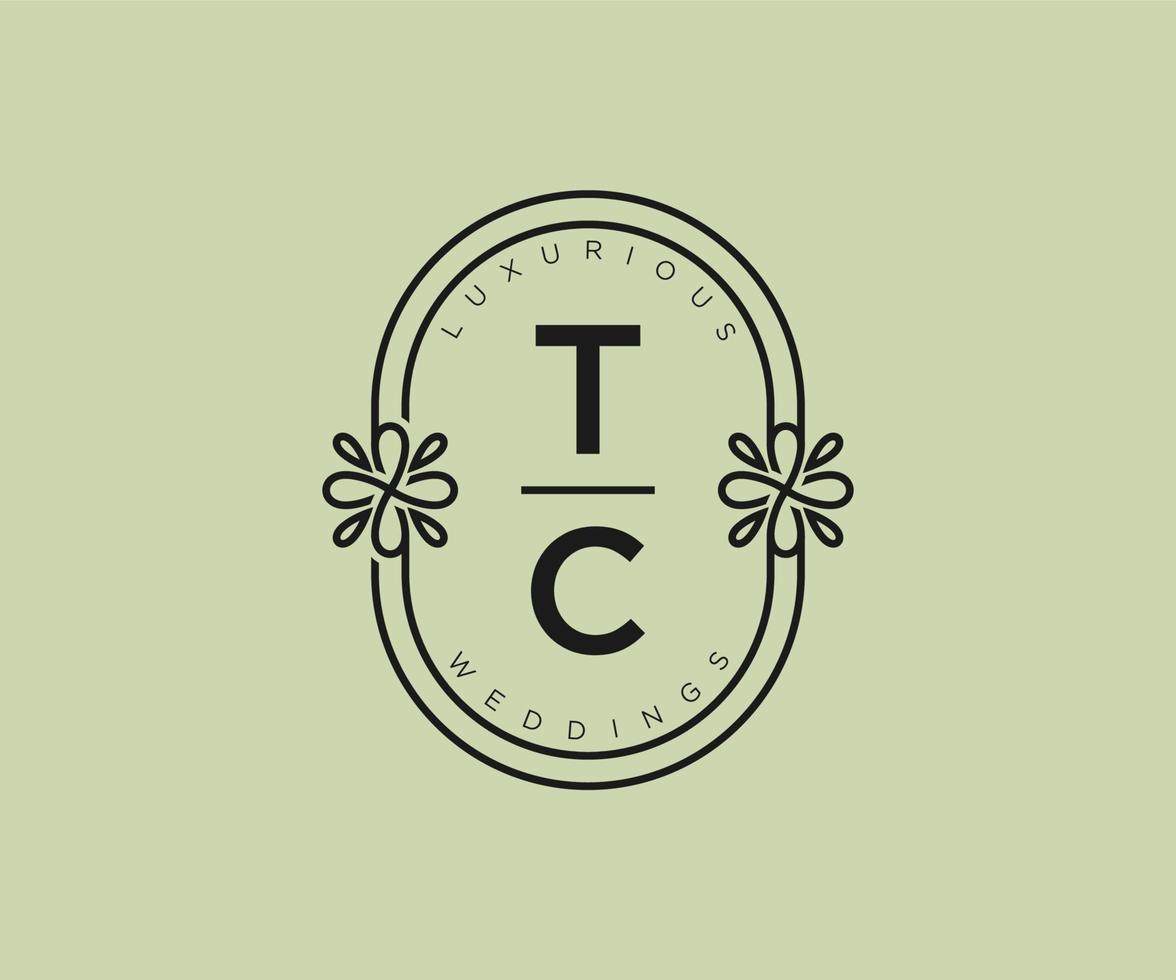 TC Initials letter Wedding monogram logos template, hand drawn modern minimalistic and floral templates for Invitation cards, Save the Date, elegant identity. vector