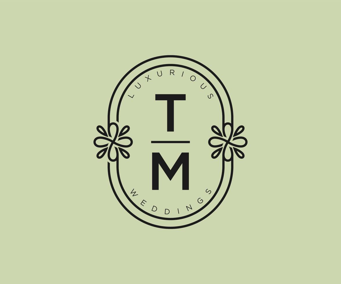 TM Initials letter Wedding monogram logos template, hand drawn modern minimalistic and floral templates for Invitation cards, Save the Date, elegant identity. vector