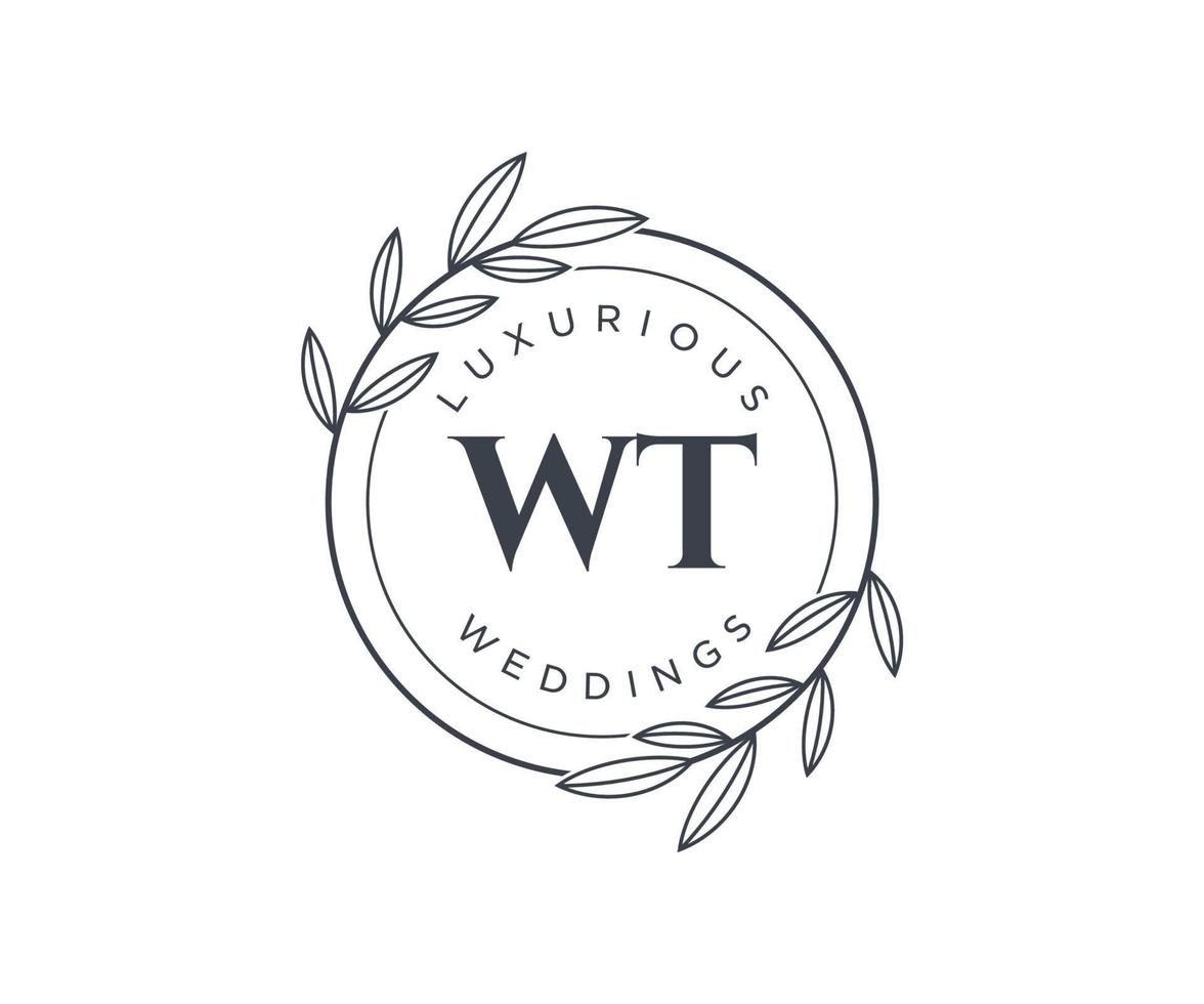 WT Initials letter Wedding monogram logos template, hand drawn modern minimalistic and floral templates for Invitation cards, Save the Date, elegant identity. vector