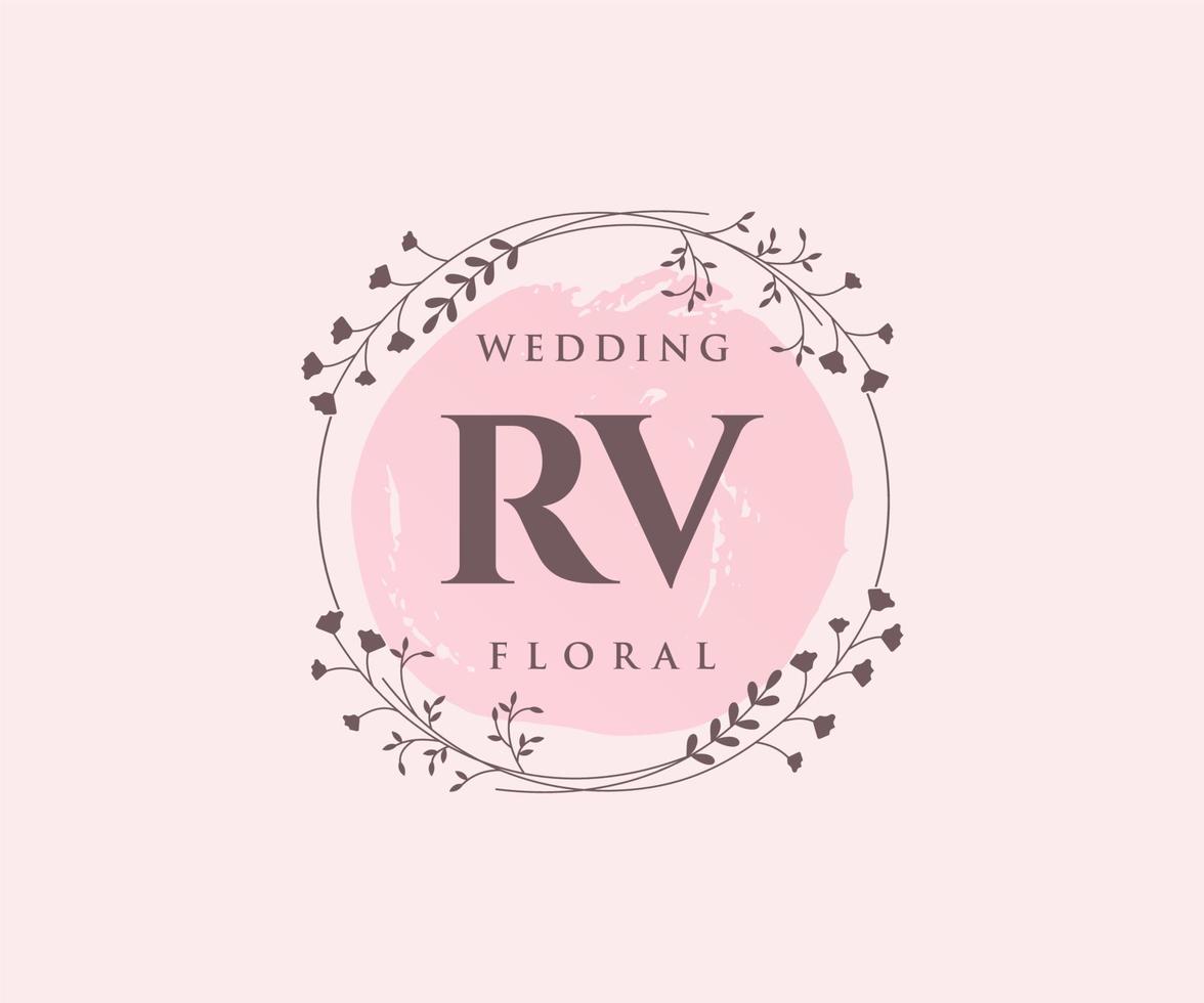 RV Initials letter Wedding monogram logos template, hand drawn modern minimalistic and floral templates for Invitation cards, Save the Date, elegant identity. vector