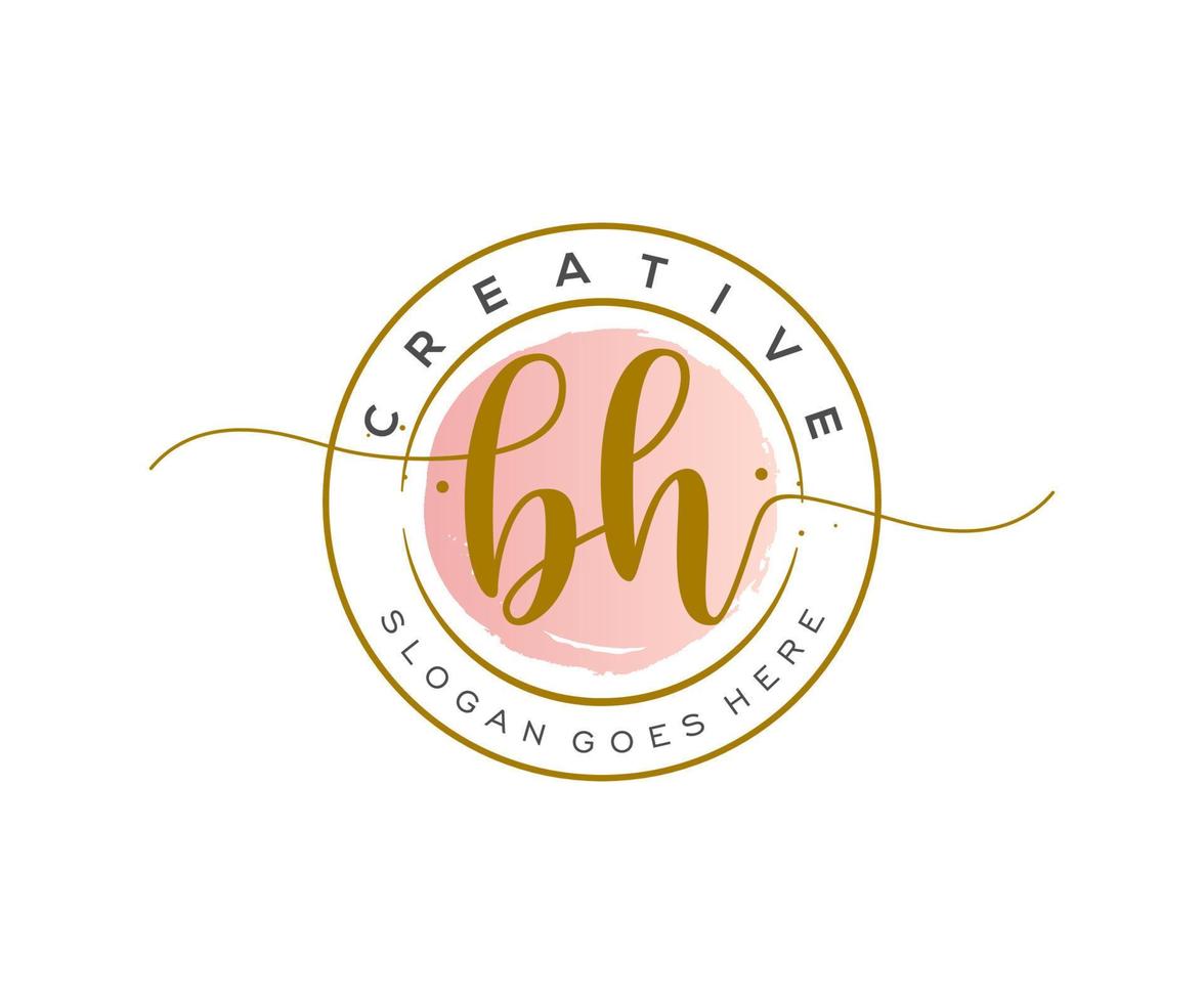 initial BH Feminine logo beauty monogram and elegant logo design, handwriting logo of initial signature, wedding, fashion, floral and botanical with creative template. vector