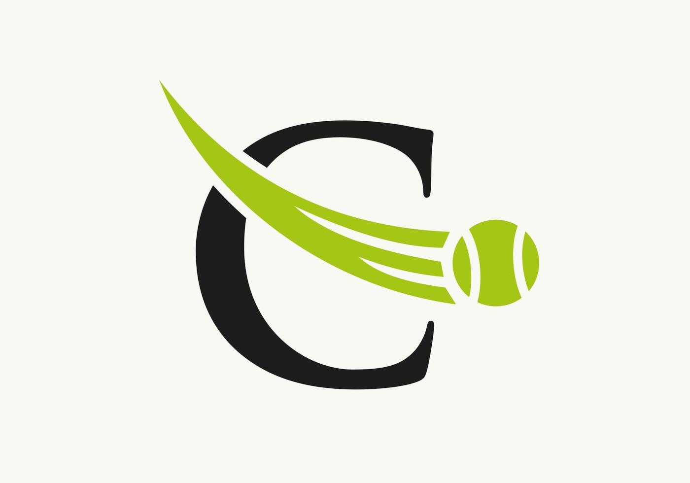 plantilla de diseño de logotipo de tenis con letra c. logotipo del club de la academia deportiva de tenis vector