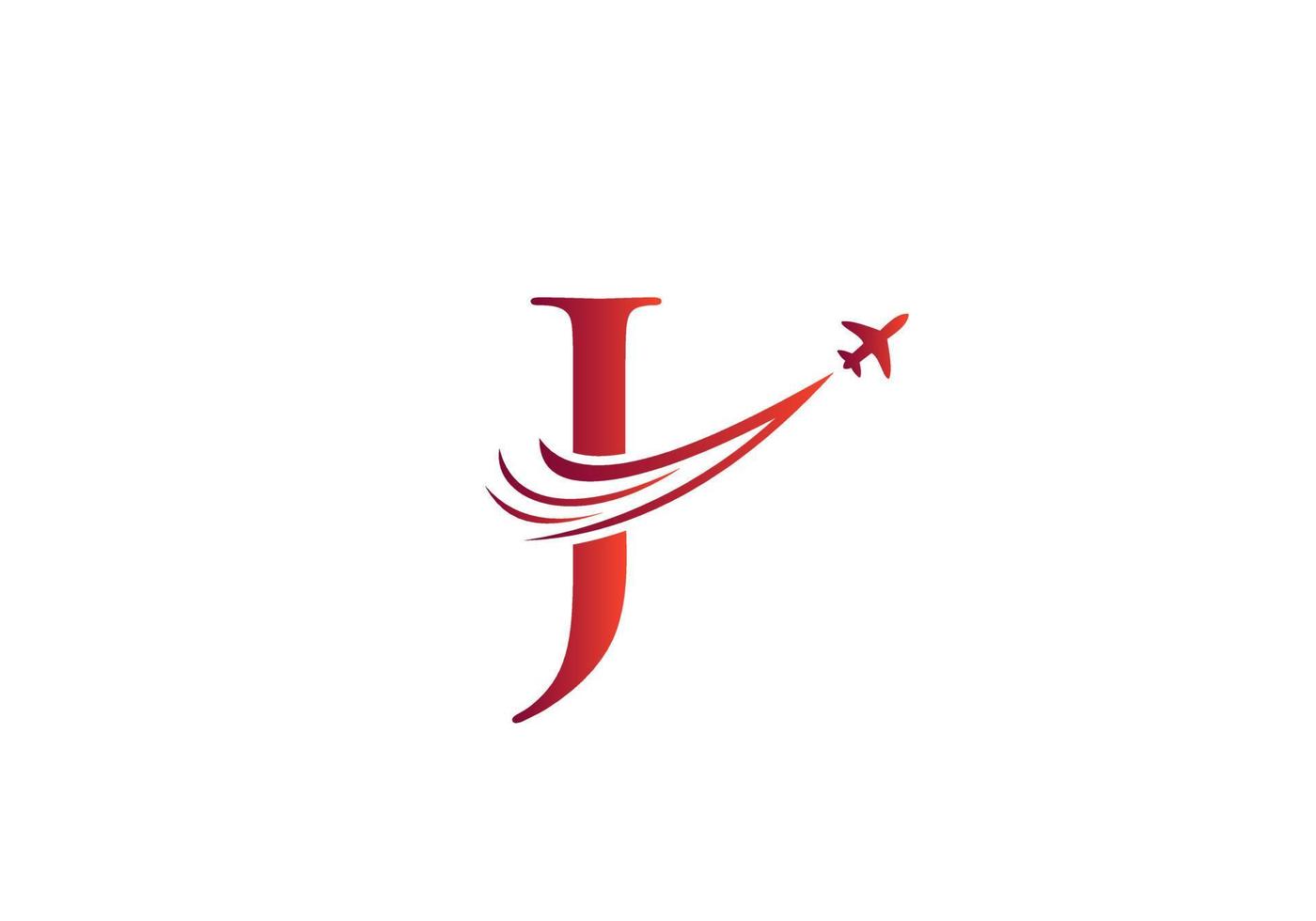 concepto de diseño de logotipo de viaje con letra j con símbolo de avión volador vector