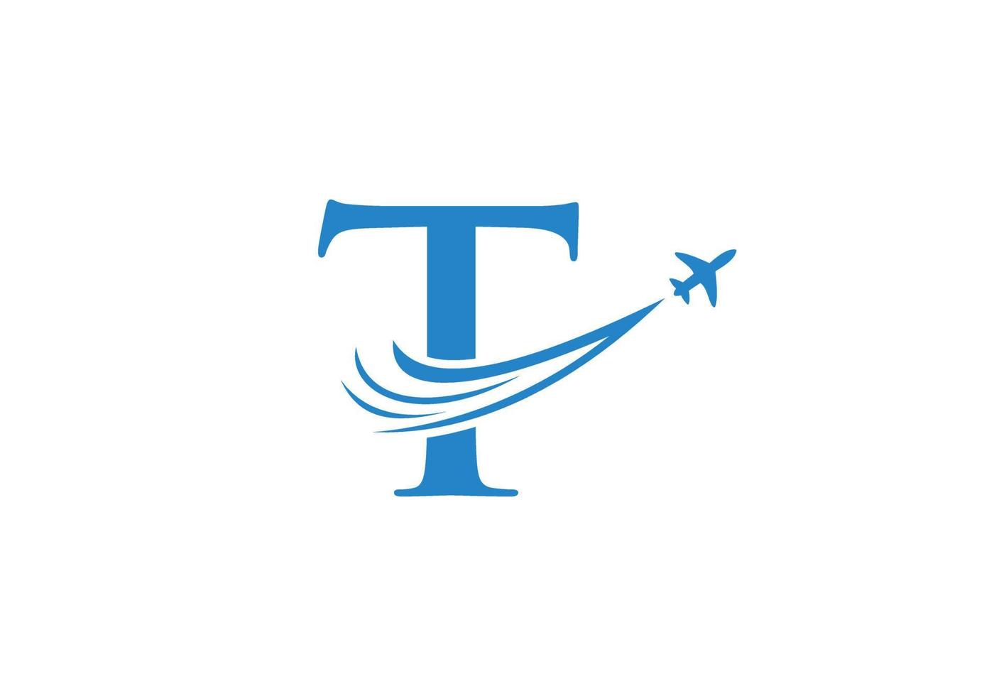 concepto de diseño de logotipo de viaje con letra t con símbolo de avión volador vector