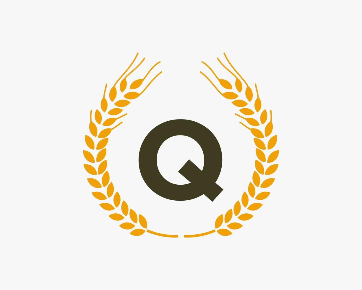 Letter Q Agriculture Logo Design With Wheat Symbol vector