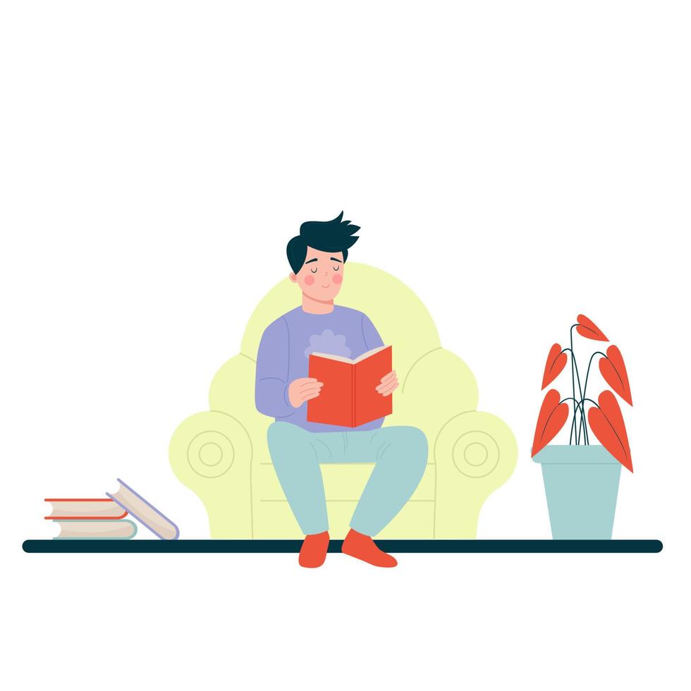 Man sitting reading a book. Vector illustration