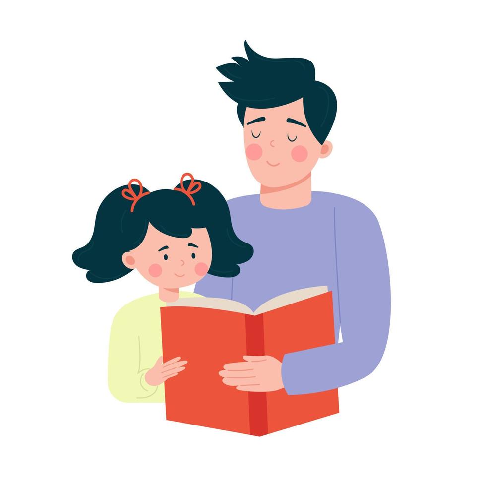 Father and daughter reading a book together. Vector illustration