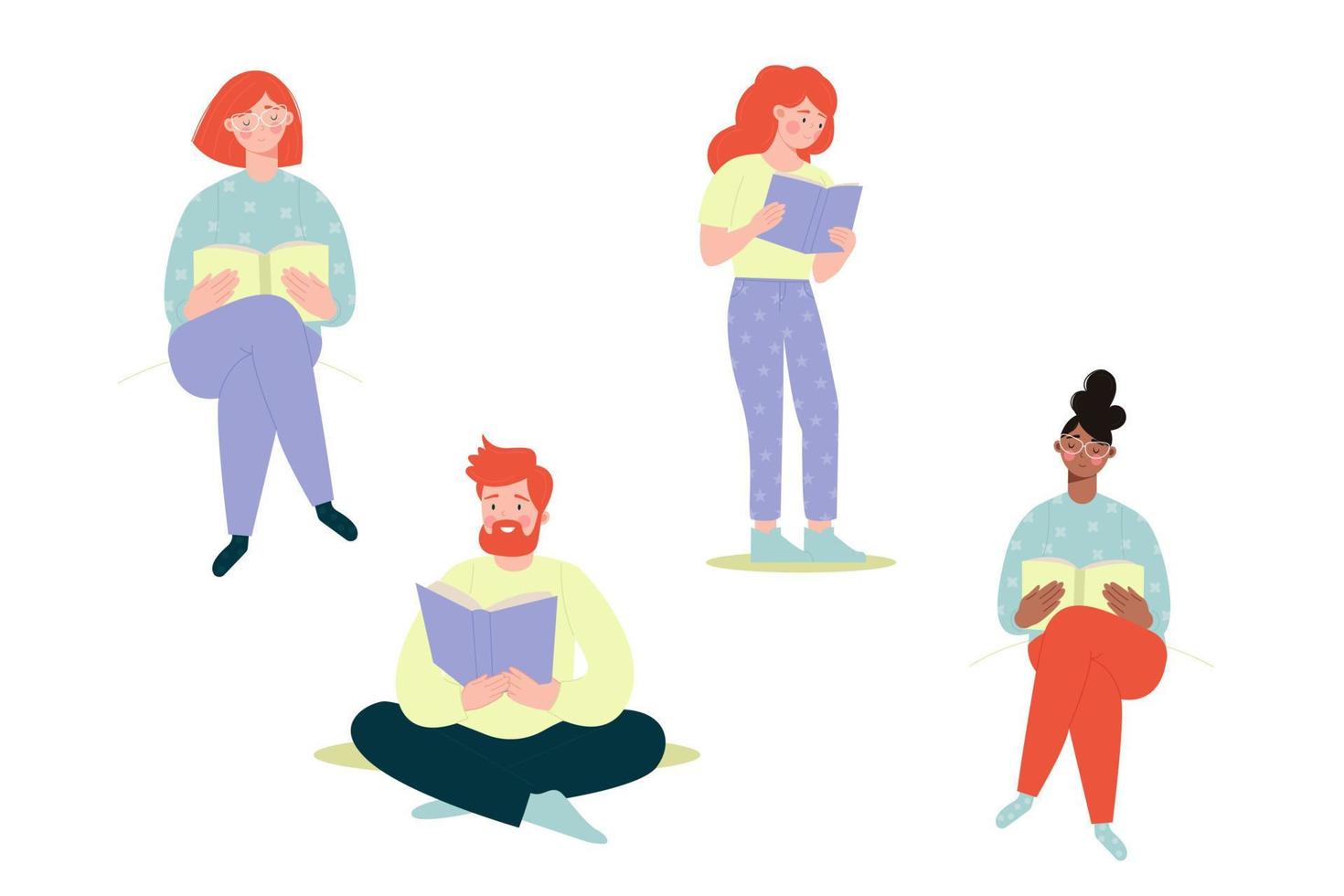 diferentes personas están leyendo un libro. ilustración vectorial vector