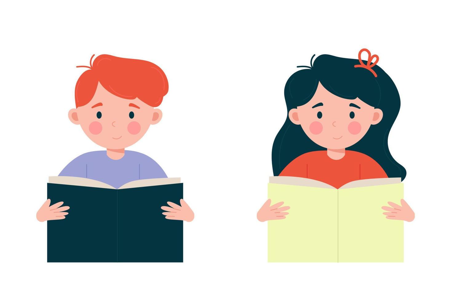 niños niño y niña leyendo un libro. ilustración vectorial vector