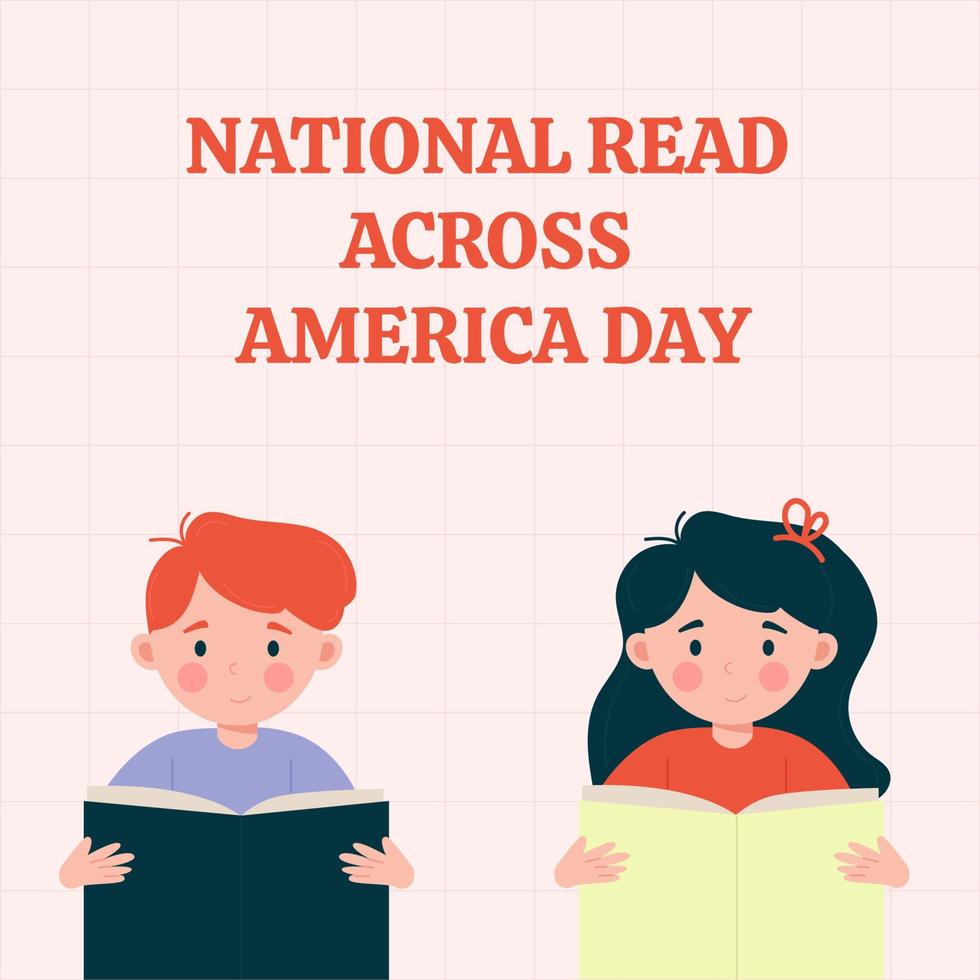 los niños están leyendo un libro. día nacional de lectura a través de américa vector