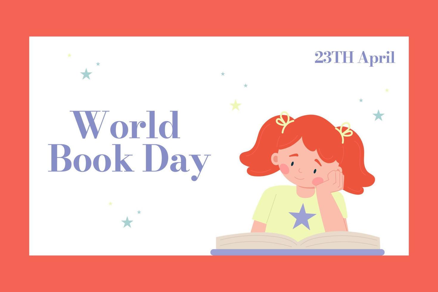 Child girl book banner horizontal. World Book Day vector