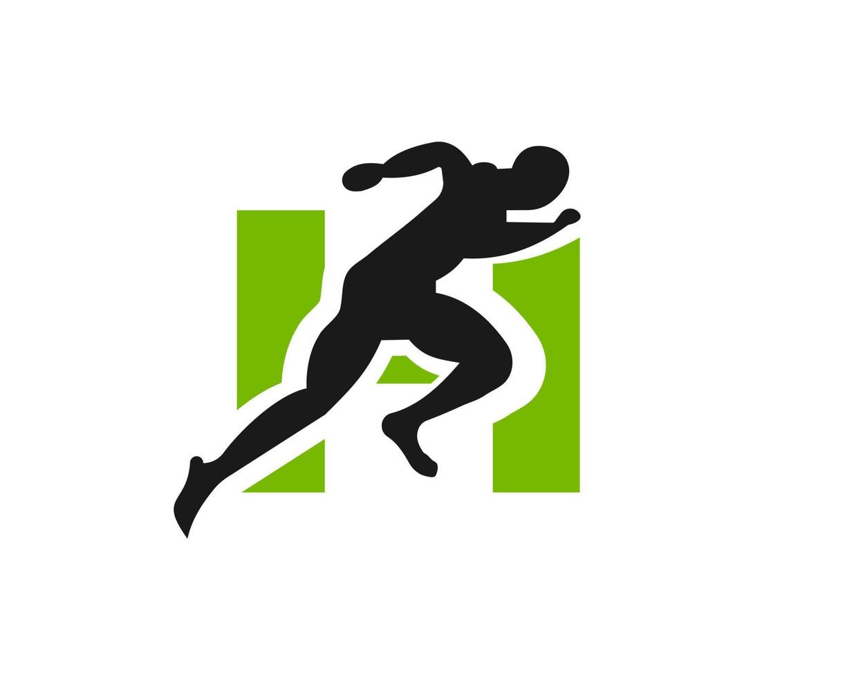 Sport Running Man Letter H Logo. Running Man Logo Template For Marathon Logotype vector