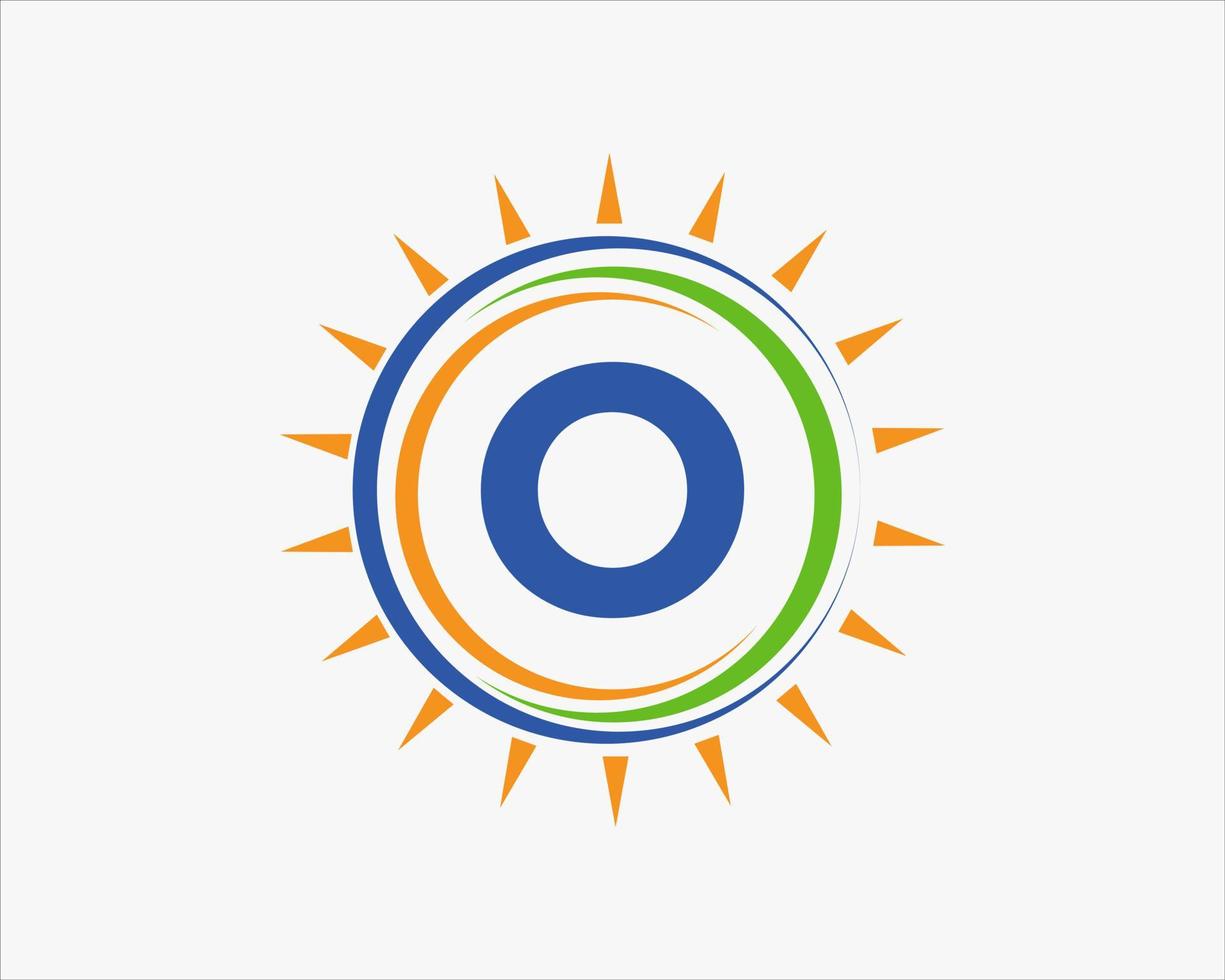 Letter O Sun Logo. Solar Panel Farm Electric Farming Industry Logo Template vector