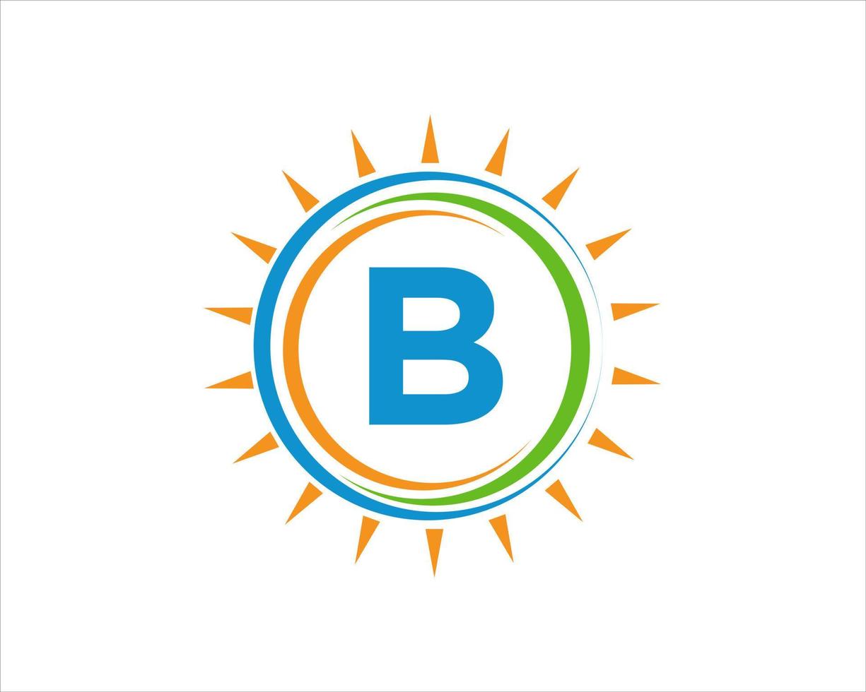 logotipo de la letra b sol. plantilla de logotipo de industria de agricultura eléctrica de granja de paneles solares vector