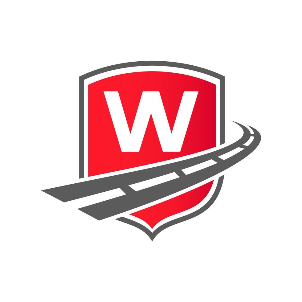 Transport Logo With Shield Concept. Letter W Transportation Road Logo Design Freight Template vector