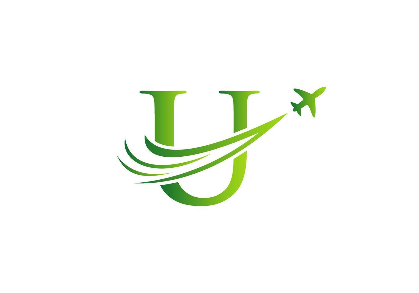 Letter U Travel Logo Design Concept With Flying Airplane Symbol vector