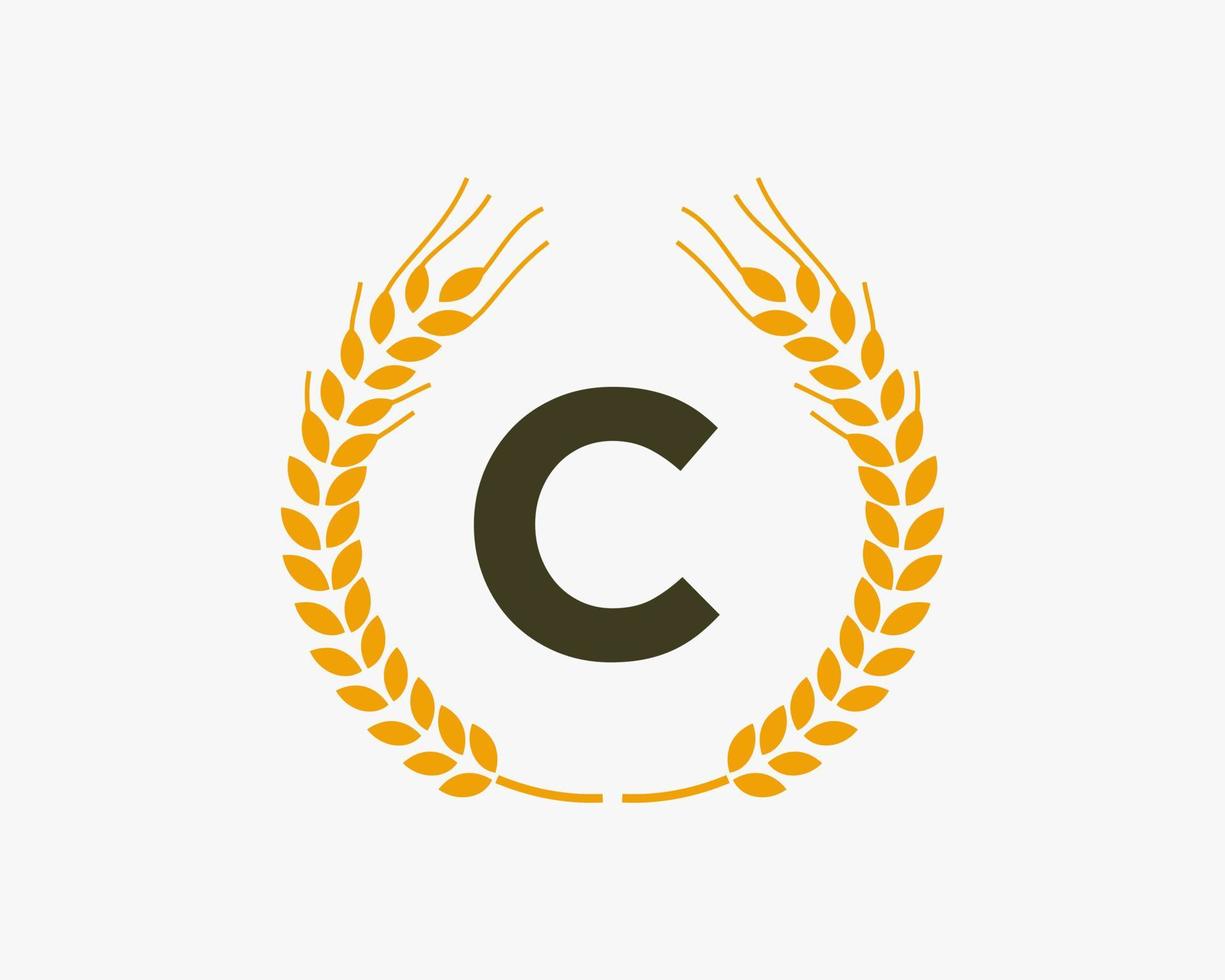 diseño de logotipo de agricultura letra c con símbolo de trigo vector