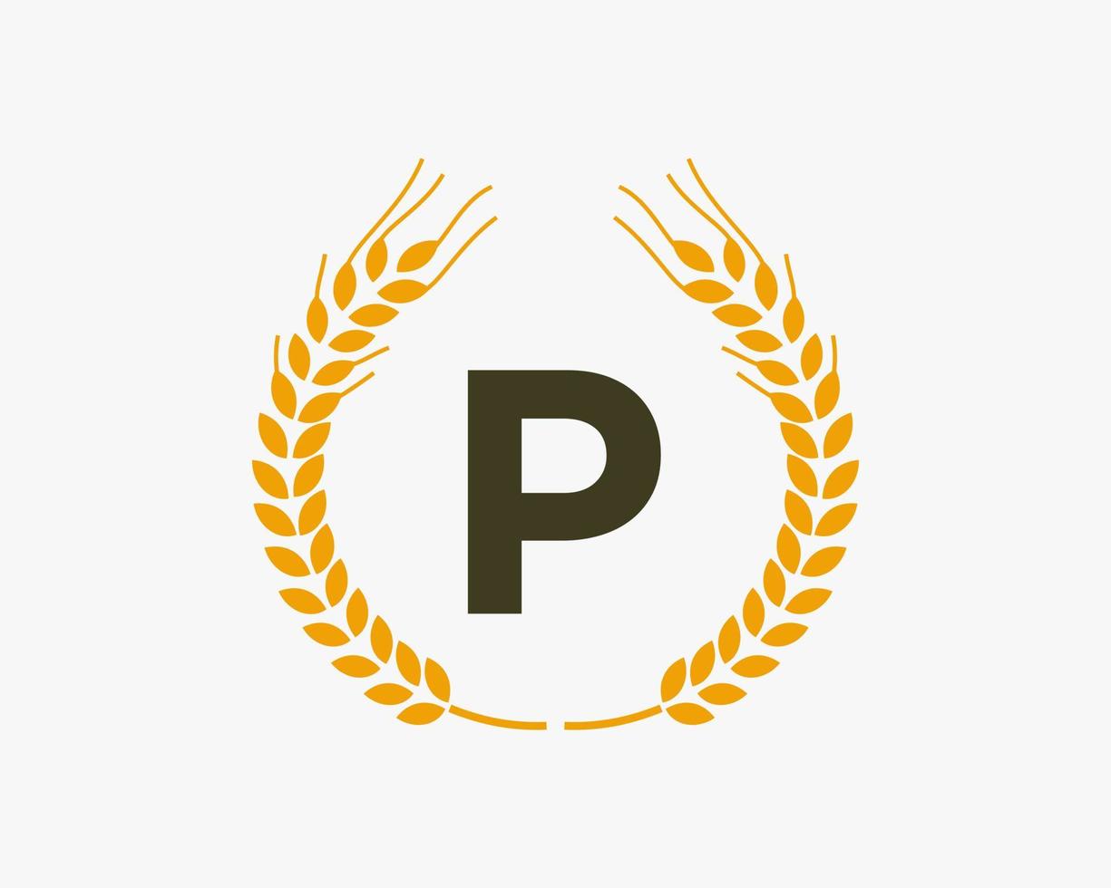 Letter P Agriculture Logo Design With Wheat Symbol vector