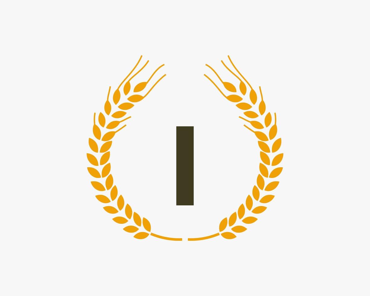 letra i diseño de logotipo de agricultura con símbolo de trigo vector