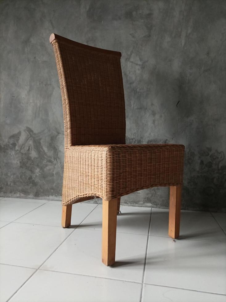 neutral concept living room interior design with wooden chairs, rattan