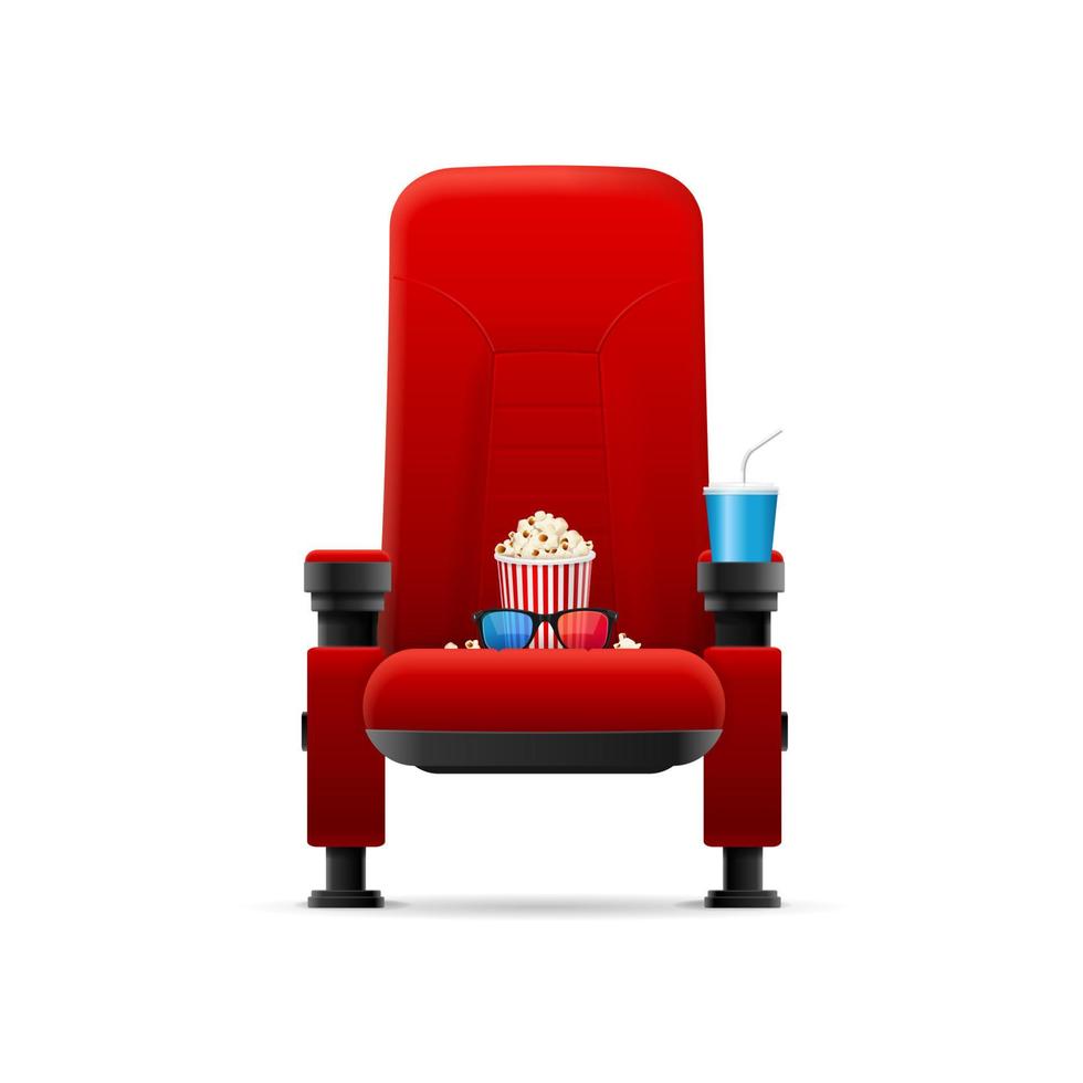 Realistic Detailed 3d Red Cinema Chair Concept. Vector