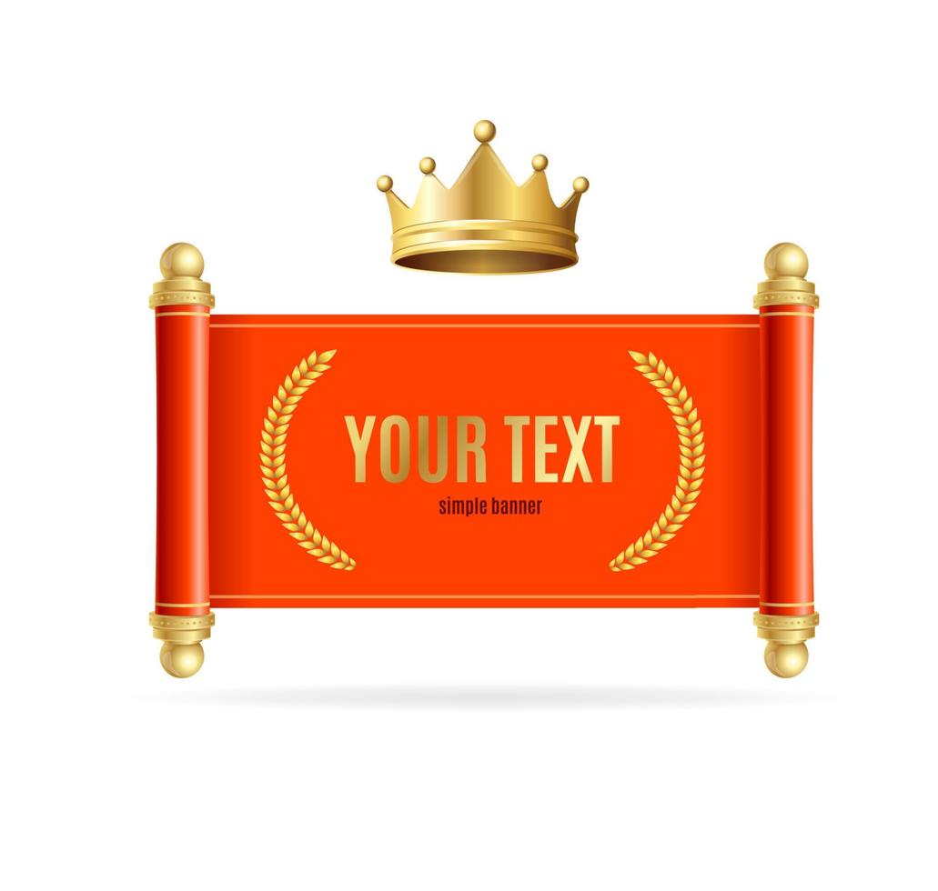 Realistic Detailed 3d Golden Crown and Red Scroll Banner. Vector