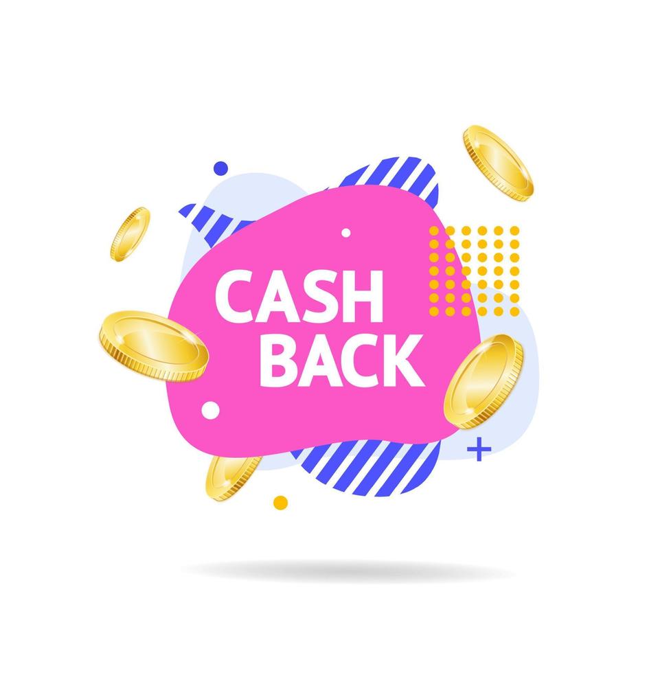 Cash Back Concept with Abstract Memphis Style Elements. Vector