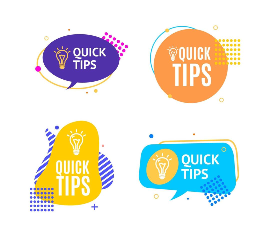 Quick Tips Concept with Abstract Memphis Style Elements Set. Vector