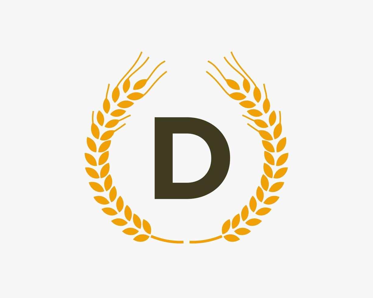 diseño de logotipo de agricultura letra d con símbolo de trigo vector