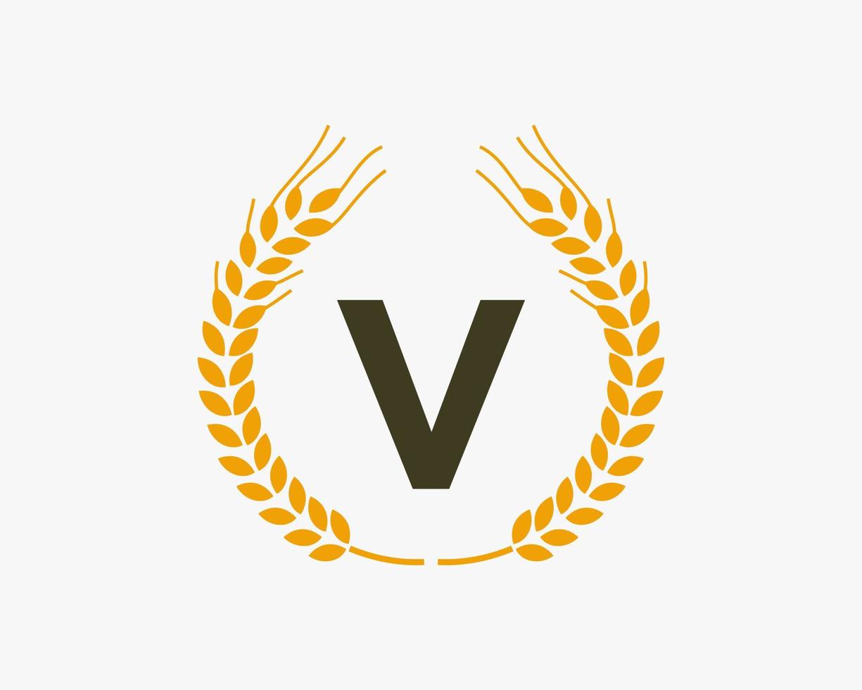 diseño de logotipo de agricultura letra v con símbolo de trigo vector