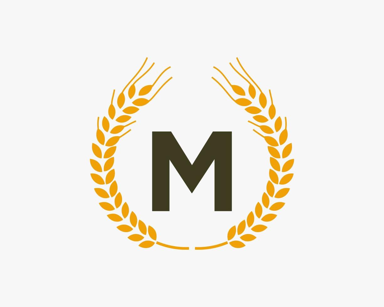 Letter M Agriculture Logo Design With Wheat Symbol vector