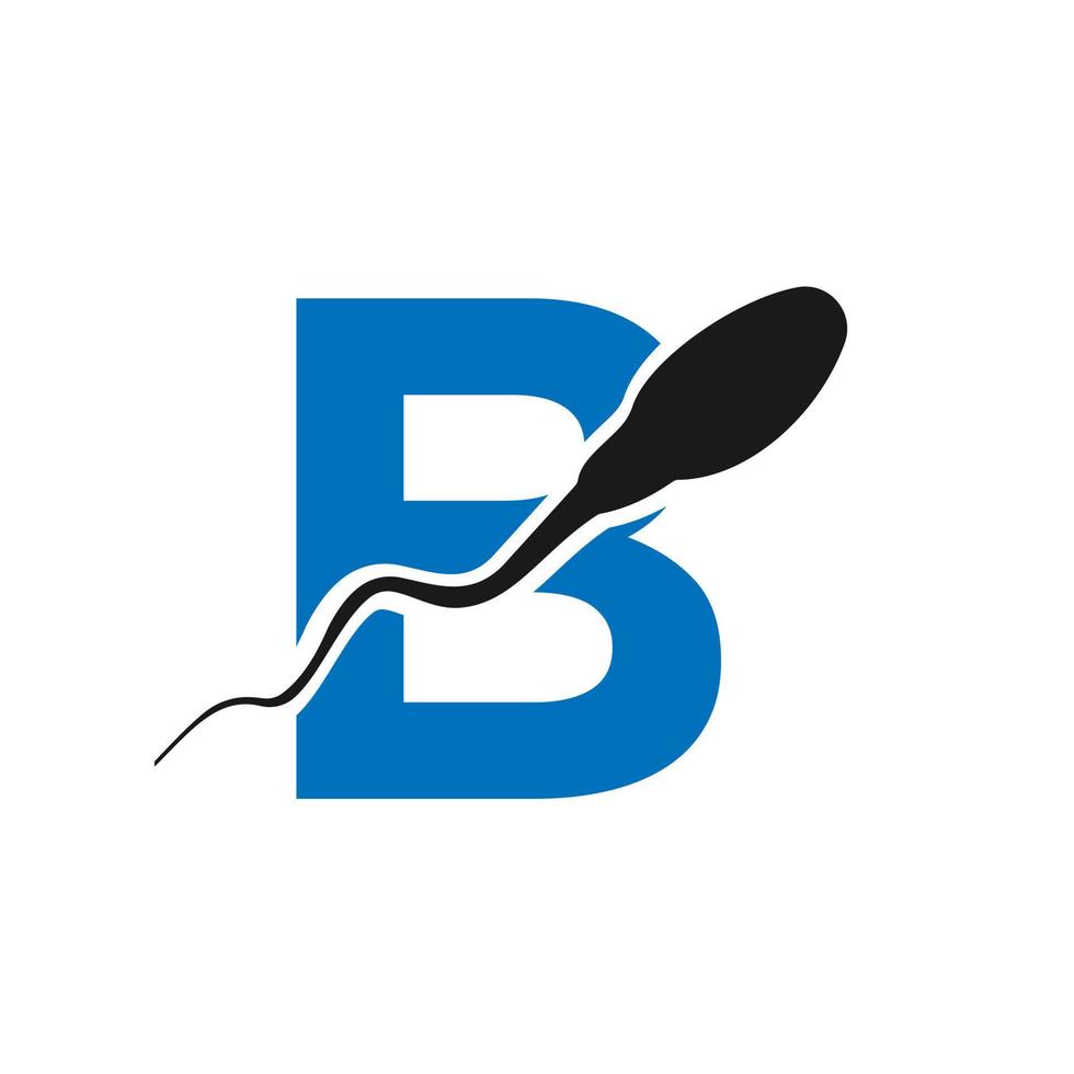 logotipo de esperma de la letra b. logotipo médico del banco de células de esperma vector