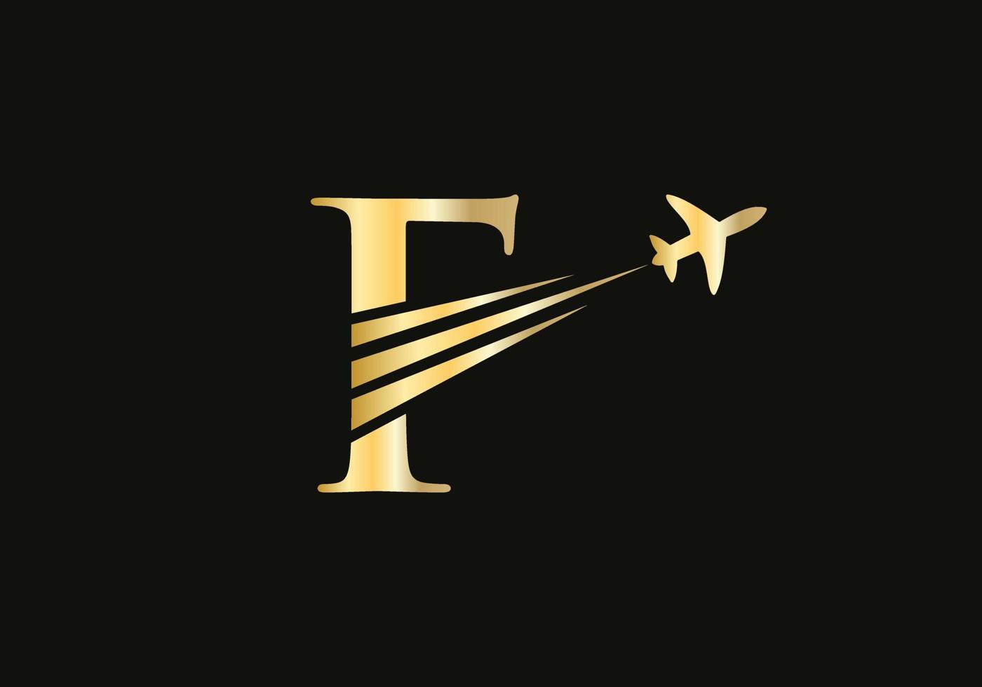 concepto de diseño de logotipo de viaje con letra f con símbolo de avión volador vector