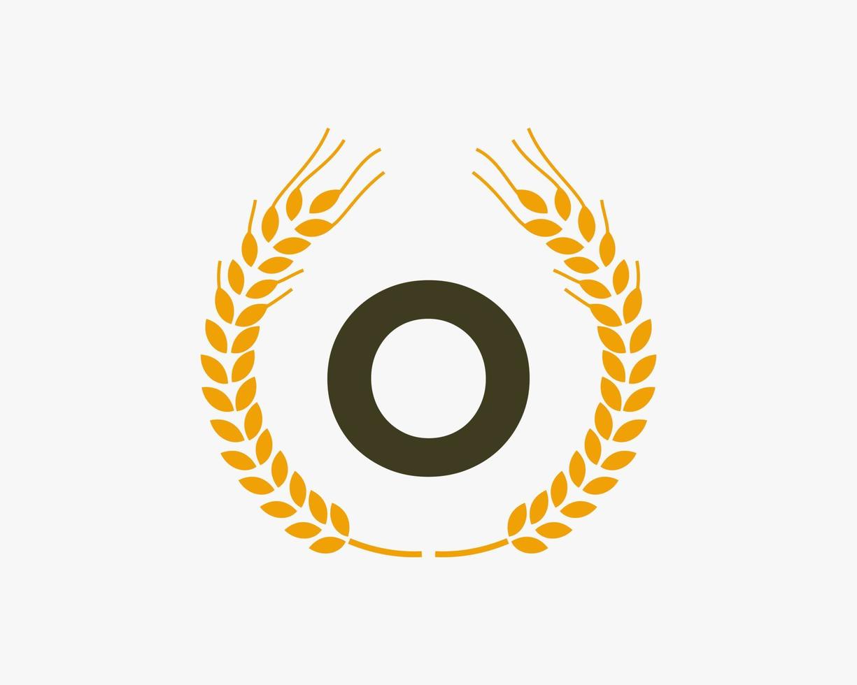 letra o diseño de logotipo de agricultura con símbolo de trigo vector