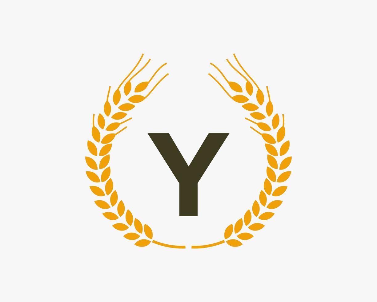 diseño de logotipo de agricultura letra y con símbolo de trigo vector