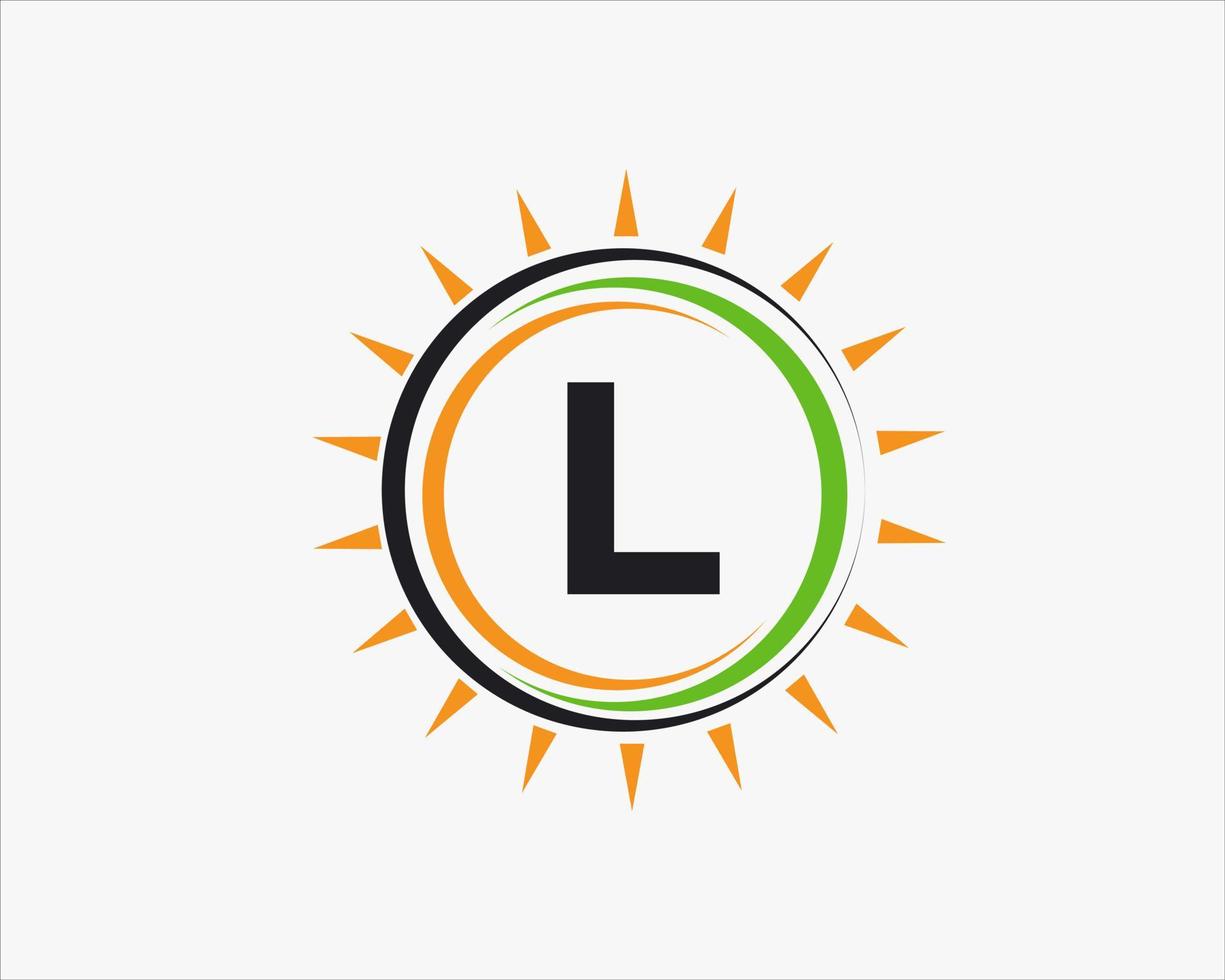 logotipo de la letra l sol. plantilla de logotipo de industria de agricultura eléctrica de granja de paneles solares vector