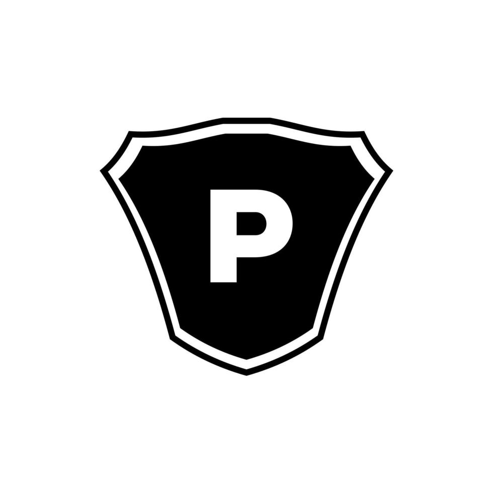 diseño de logotipo de escudo de letra p vector