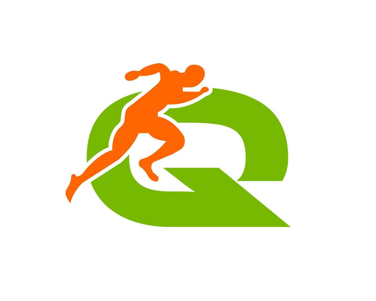 Sport Running Man Letter Q Logo. Running Man Logo Template For Marathon Logotype vector