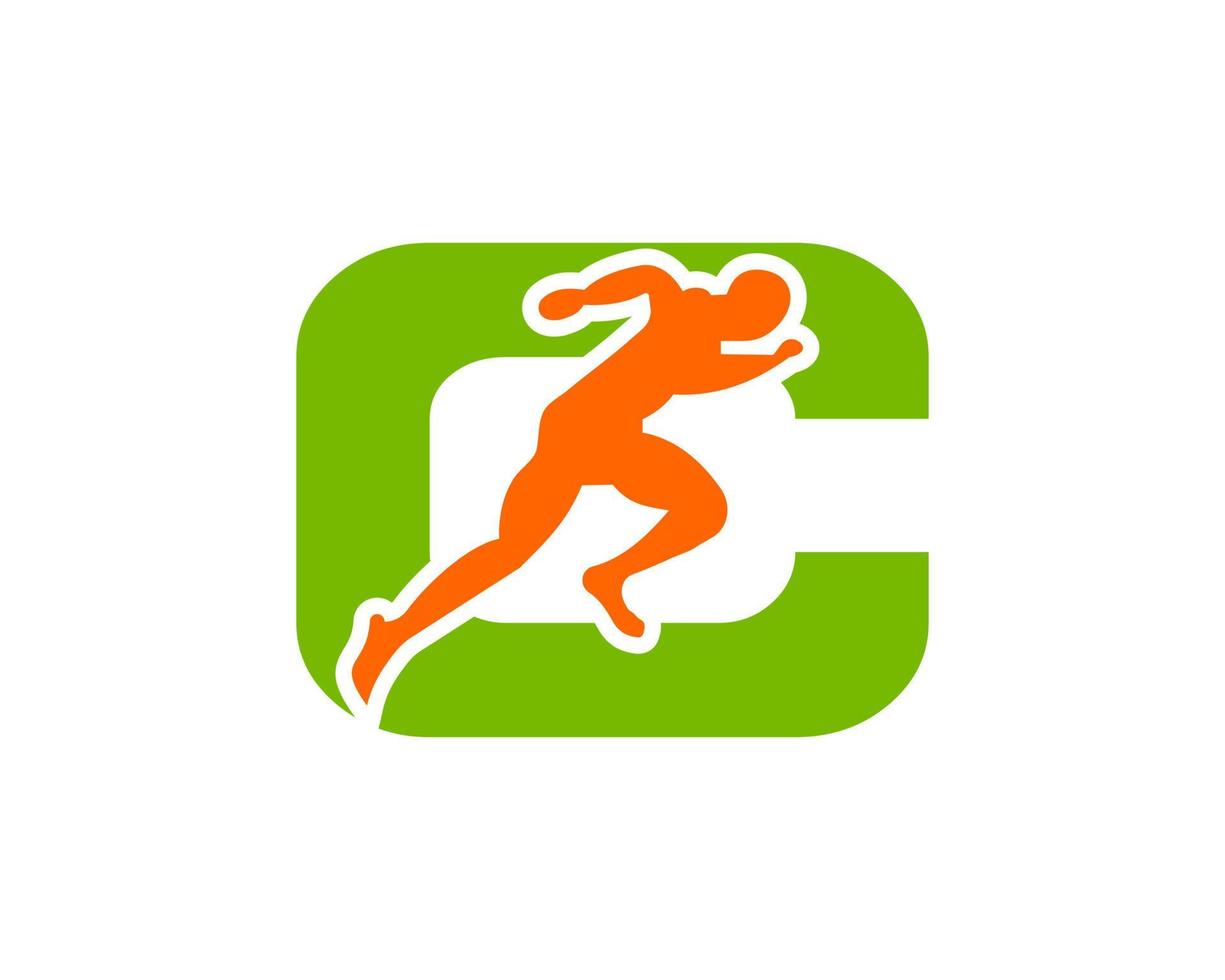 Sport Running Man Letter C Logo. Running Man Logo Template For Marathon Logotype vector
