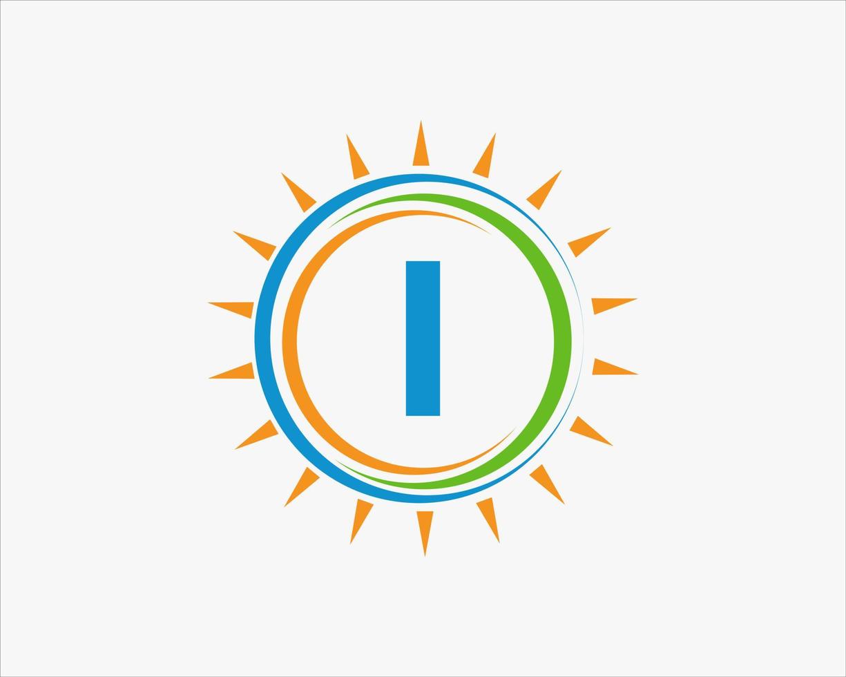 Letter I Sun Logo. Solar Panel Farm Electric Farming Industry Logo Template vector