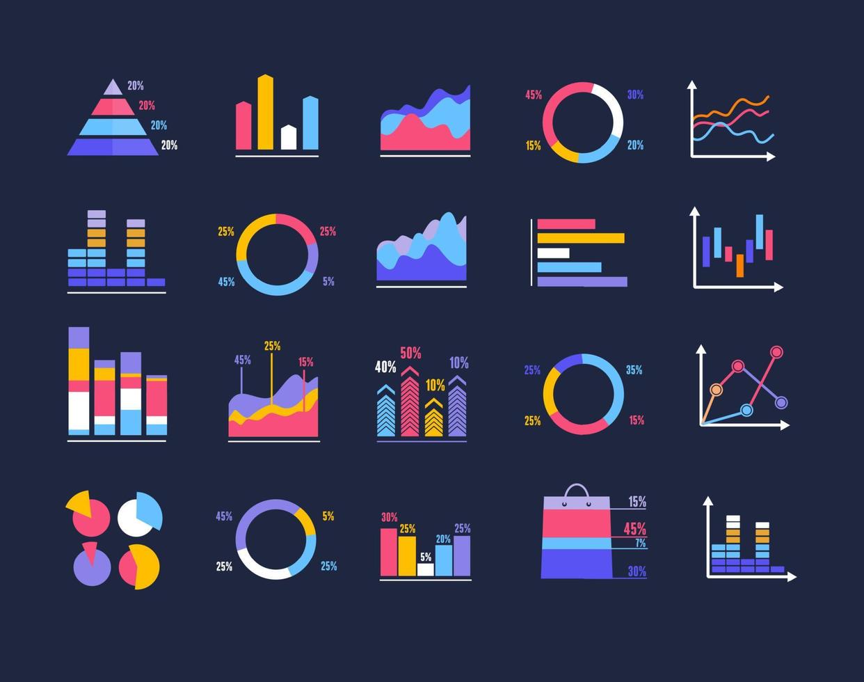 diagrama de negocios de color y conjunto de gráficos. vector