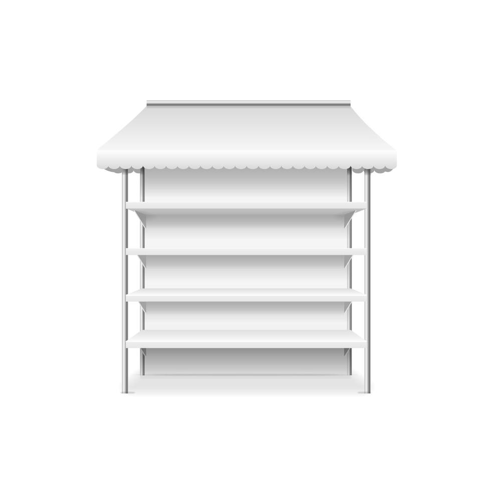 maqueta de plantilla de puesto de tienda en blanco blanco 3d detallada realista. vector